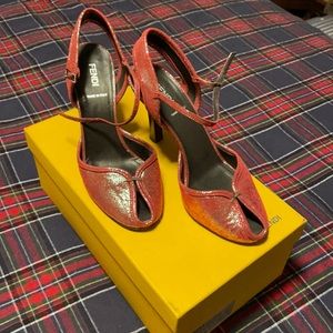 Fendi shimmery suede strappy heels
